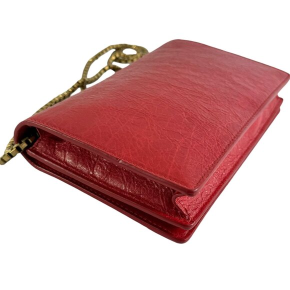 BALENCIAGA Red Leather Agneau Metallic Edge Clutch Crossbody Wallet on Chain - Picture 13 of 15